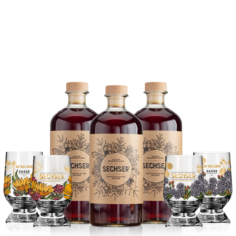 Sasse Sechser Lebensfreude Bundle - Westfälisch Bitter mit Ritzenhoff Gläsern